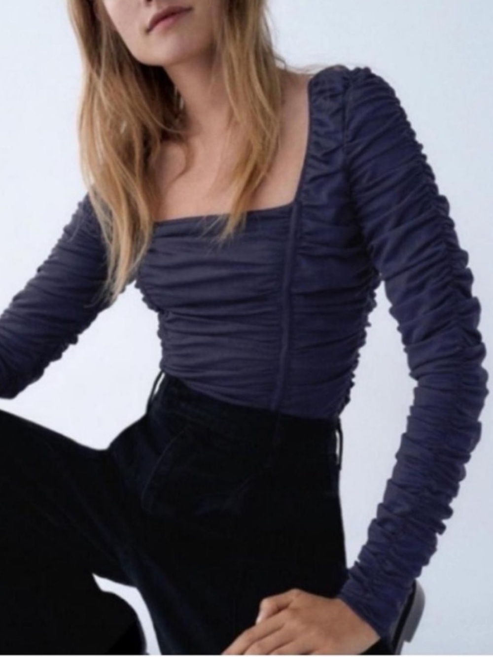 Zara Ruched Tulle Long Sleeves Bodysuit XS